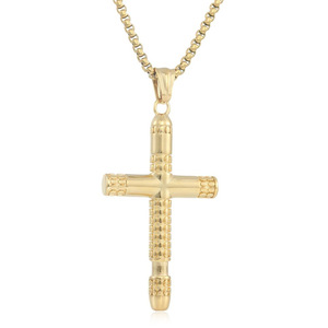 Stainless Steel <b>Cross</b> Pendant Gold Tone Unisex Necklace Geometric Design 12081 - Product Image 1