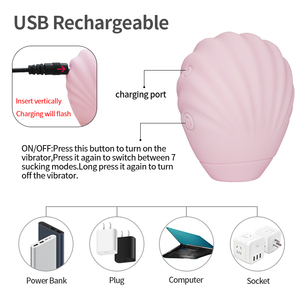 Pink Shell Shape USB Rechargeable Sucker <b>Vibrator</b> With 7 Modes For Adult Stimulation - Product Image 4