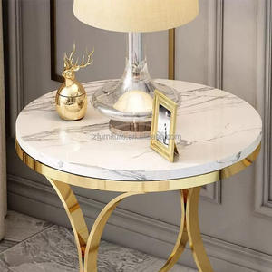 Mesa Auxiliar de Piedra Sinterizada de Lujo Ligero, Mesa de Noche/Mesa de Centro Moderna y Duradera con Esquinas Metálicas, Muebles para el Hogar, para Sala de Estar - Product Image 5