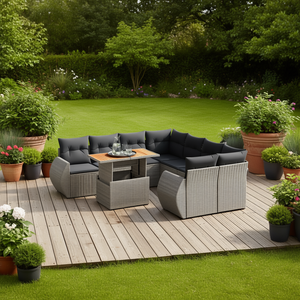 Conjunto de Sofá de Jardín de Mimbre Sintético Gris, 6 Plazas, Reposabrazos Ajustables, Muebles de Exterior, Diseño Contemporáneo - Product Image 2