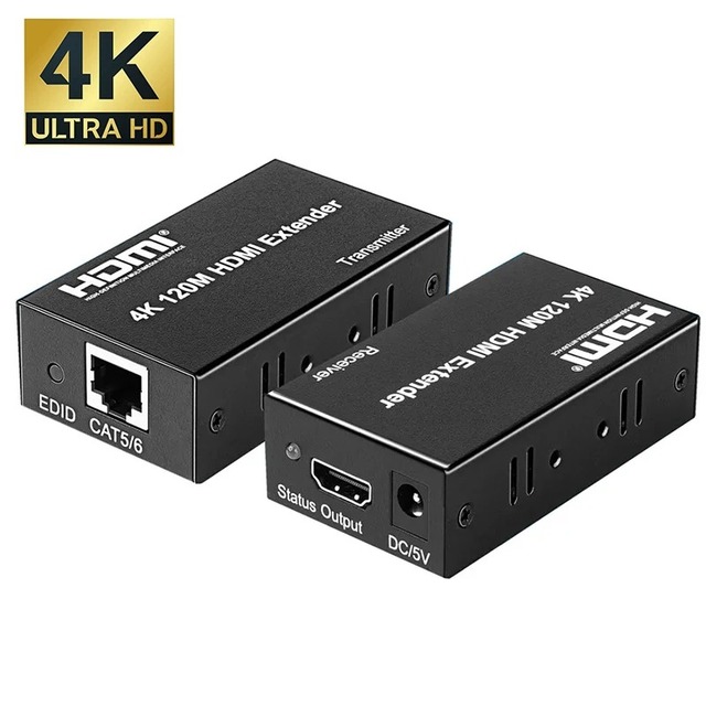 4K 60M 30HZ HD Extender Over Cat5e Cat6 RJ45 Cable HD to Ethernet Extender Transmitter Receiver Kit for Laptop PC TV