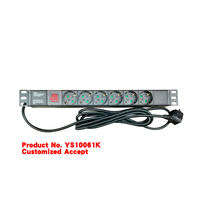 Barre d'alimentation PDU allemande 6 voies en alliage d'aluminium de qualité supérieure, 1U, montage en rack 19 pouces, avec câble de 2 m pour serveur réseau