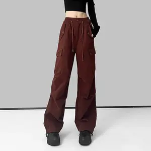 Lady Side Pockets Overalls Trousers Spring High Waist Straight Casual Pants Wide Leg Cargo Pants Women Cargo Pants