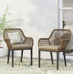 Conjunto de Muebles de Jardín Modernos Apilables con Estructura de Madera y Cuerda, 2 Sillas - Cómodas y Portátiles para Balcón, Patio o Restaurante - Product Image 2