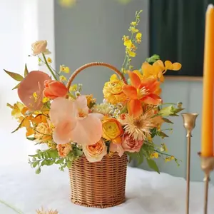 New Plastic Rattan Woven Little Flower Basket Portable Flower Gift Basket With Handle House Decorative Outdoor Garden Wholesale