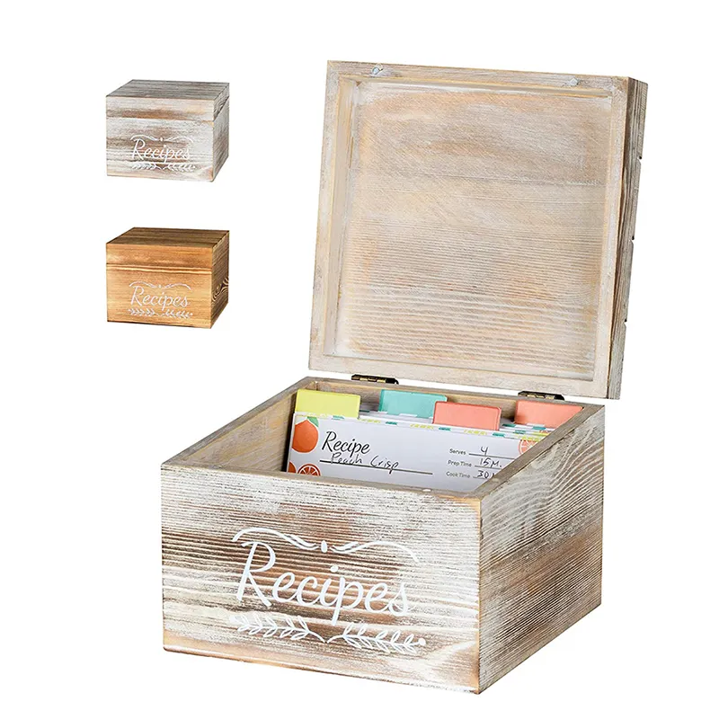 나무 상자 Pinelive 트리 슬롯 레시피 상자 카드 및 분배기-소박한 나무 레시피 상자 76 빈 레시피 카드