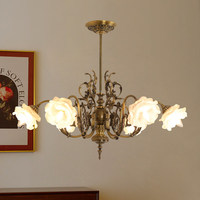 Lustre LED en Cuivre Pur Style Mid-Century Vintage Français pour Salle à Manger, Salon, Chambre à Coucher – Éclairage Classique Romantique Taille Moyenne