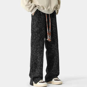 Custom Men Acid Wash Corduroy Lightweight Mid Waist Wide <b>Leg</b> Loose Fit Drawstring Sweatpants Streetwear - Product Image 5