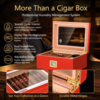 Humidor à cigares avec dessus en verre, capacité de 50/75 cigares, avec hygromètre numérique, cèdre espagnol, vente en gros OEM