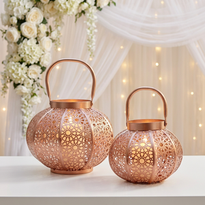 Wholesale Rose <b>Gold</b> Metal Moroccan Style Votive Candle Holder <b>Lantern</b> for Home & Events Decoration - Product Image 1