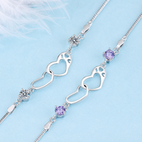 Pulsera de Corazón con Circonita Cúbica AAA, Plata de Ley 925, Diseño de Huellas Entrelazadas, Joyería para Mujer