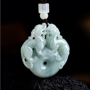 Colgante de Jade Natural Grado A con Doble Pixiu, Colgante de Jade con Textura de Hielo para la Abundancia y la Paz, para Hombres y Mujeres - Product Image 3