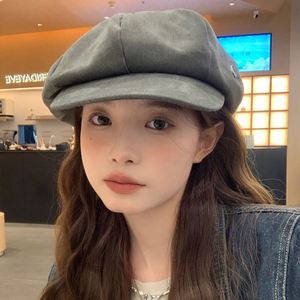 Chapeau d'hiver pour femme, style béret simple, avec visière octogonale, carrée ou ronde, effet visage mince, style peintre nuage, sans bord - Product Image 2