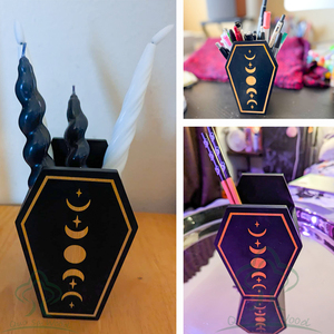 Soporte de <span class=keywords><strong>brochas</strong></span> de maquillaje gótico para decoración de escritorio de oficina de Halloween, portalápices de ataúd, suministros de oficina de Halloween, decoración de ataúd - Product Image 5