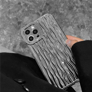 Funda de teléfono de lujo con ondulación de <span class=keywords><strong>agua</strong></span> galvanizada 3D <span class=keywords><strong>para</strong></span> <span class=keywords><strong>Iphone</strong></span> 16 15 14 roMax 13 Pro Max 11 12 XSMAX XR, funda protectora suave plateada - Product Image 4