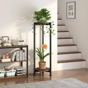 Multi Tiered Plant Stand Black <b>Frame</b> Wood Top Indoor Living Room Decor For Potted Plants Succulents Spider Plants - Product Image 4