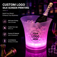 Cubo de Cerveza LED de Plástico PP Resistente a Impactos de 5L, con Logotipo Personalizado Serigrafiado, Funciona con Pilas AA, para Bares y KTV