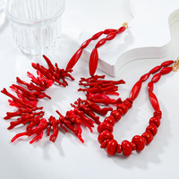 Collier bohème exagéré, collier de perles de corail rouge naturel, ensemble de bijoux