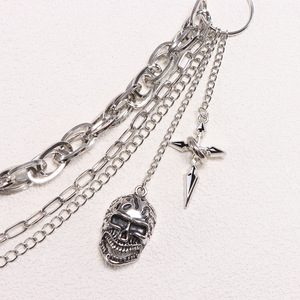 Multi Layered Metal Pants <b>Chain</b> <b>With</b> <b>Cross</b> And Skull Pendant Zinc Alloy Waist <b>Chain</b> For Casual Punk Style - Product Image 4