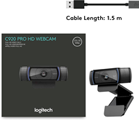 Webcam Logitech C920 HD Pro, Full HD 1080P 30fps, objectif en verre à mise au point automatique, 78 °   FOV, micros stéréo doubles, caméra web USB