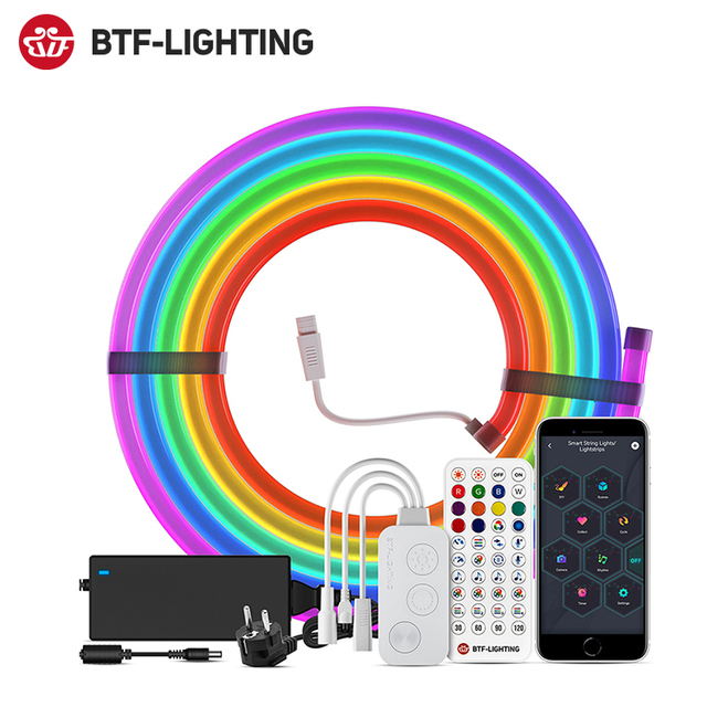 BTF LIGHTING APP IR Smart Phone Control Full Color Light Kits T0817 84leds/m Ip67 Addressable Ws2811 LED Neon Strip Light