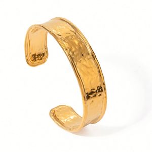Elegante Brazalete Ancho de Acero Inoxidable Chapado en Oro de 18K |   Brazalete de Regalo para Mujer de Alta Gama, Estilo INS - Product Image 1