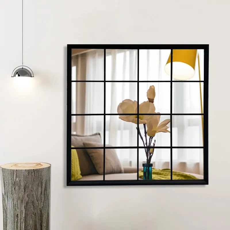 High quality durable modern wooden density board square pane decorative wall mirror