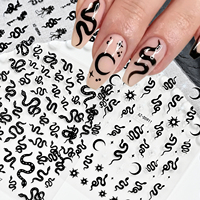 Lot de 12 autocollants noirs gothiques pour ongles, motifs serpent, lune, étoile, rose, papillon, floral, autocollants adhésifs pour ongles, fournitures d'art des ongles Y2K