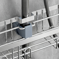 Panier de Douche en Acier Inoxydable avec 1 Panier Suspendu et Crochets, Conception Creuse et Ventilée - Organisateur de Salle de Bain pour Barre de Douche