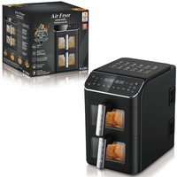 Friteuse à air double zone 6L+6L grande capacité, écran tactile numérique intelligent 360 °   Friteuse à air chaud sans huile à double panier avec circulation d'air chaud