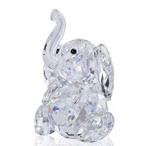 H & D水晶可爱大象雕像收藏切割玻璃装饰品雕像动物收藏品
