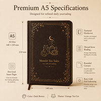 Carnet personnalisé A5 Moonlit Tea Tales, couverture rigide, dorure or rose, grille à points, reliure cousue, pour journal intime confortable, notes et planification quotidienne