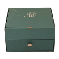 Boîtes cadeaux de luxe personnalisées en carton vert foncé, uniques, à deux tiroirs