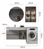 Ensemble de meuble-lavabo intégré moderne de luxe léger avec machine à laver et vasque en céramique pour salle de bain, hôtel, chambre à coucher