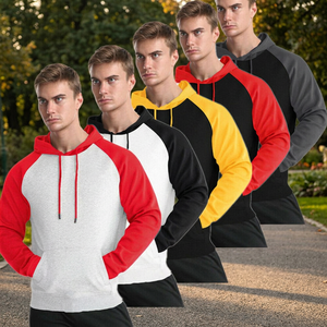 Men's Raglan Sleeve Hooded Sweatshirt <b>Red</b> Gray Fleece Casual Regular Fit Autumn Wear Men's <b>Hoodies</b> & Sweatshirts - Product Image 6