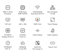 Placa de Desarrollo ESP32-C5 con Pantalla Táctil LCD de 1.69 Pulgadas, 240x280 Píxeles, Wi-Fi 6 de Doble Banda, Bluetooth 5 (LE), Compatible con Interacción por Voz con IA