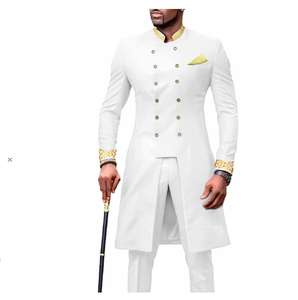 Costume africain italien pour <span class=keywords><strong>homme</strong></span>, veste longue et pantalon 2 pièces, avec foulard, croisé, coupe ajustée, <span class=keywords><strong>tenue</strong></span> de cérémonie, manteaux, costumes et blazers pour hommes - Product Image 2
