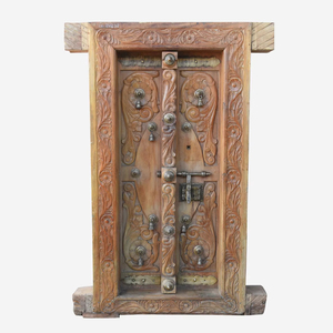 Fenêtre d'angle sud en bois sculpté à la main, style antique, avec cadre, design traditionnel vintage - Product Image 1