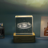 Lampe de nuit LED en verre gravé 3D avec base en bois USB, lampe de bureau, décoration de chambre à coucher, salon, cadeau