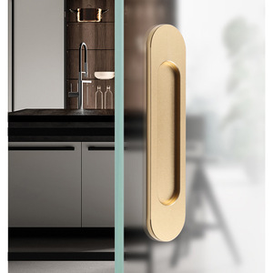 Pintu lemari kabinet dapur pegangan tersembunyi paduan Modern dengan gesper kaca geser anti-benturan tertanam seng untuk ruang tamu - Product Image 4