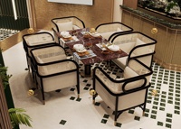 Ensemble de meubles en rotin tressé sur mesure pour bar, café, restaurant, canapé en bois massif tissé moderne et table en marbre