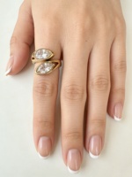 18K Vergoldeter Edelstahl Fassung mit Doppelmarquise-Zirkonia Ehering für Damen Nicht Verblassender Geometrischer Schmuck
