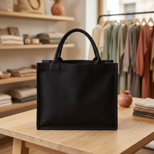 Sac fourre-tout moyen sans marque, durable et écologique, fabriqué en matériau recyclé 500 g/m², avec impression de lettres et de fleurs sur la page. - Product Image 2