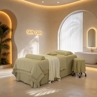 Ensemble de literie vert pour salon de beauté, drap de lit, jupe de lit pour massage et spa, housse de tabouret, housse de couette, taille et logo personnalisés