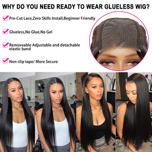 Perruque <span class=keywords><strong>sans</strong></span> <span class=keywords><strong>colle</strong></span> pré-épilée prête à porter, lisse, avec dentelle frontale, cheveux humains, <span class=keywords><strong>sans</strong></span> <span class=keywords><strong>colle</strong></span>, dentelle pré-coupée, perruque avec closure 4x4 - Product Image 5