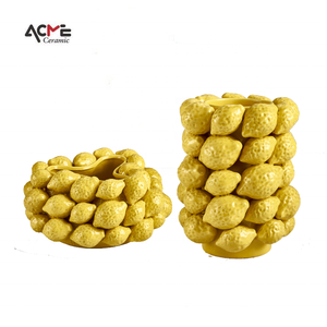 Florero de cerámica <span class=keywords><strong>con</strong></span> forma de fruta para decoración interior, jarrón creativo y personalizado de limón amarillo para decoración artística - Product Image 6