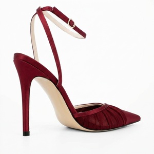 Escarpins slingback à talon aiguille pour femme, à bout pointu, en maille froncée, avec bride de cheville, vente en gros OEM - Product Image 4