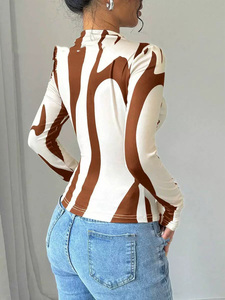 <span class=keywords><strong>Camiseta</strong></span> de <span class=keywords><strong>Mujer</strong></span> con Estampado de <span class=keywords><strong>Cebra</strong></span>, Cuello Alto, Un Hombro Descubierto, Cintura Elástica y Fruncida, Primavera 2026 - Product Image 4