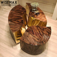 WISEMAX Ensemble de table basse classique en bois doré de luxe doré table centrale unique antique pour le salon de l'hôtel