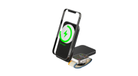 Chargeur sans fil portable 2-en-1 Qi2 15W magnétique 5000mAh avec support pliable et fin pour téléphone et montre